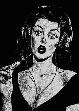 Woman with Headphones and Syringe