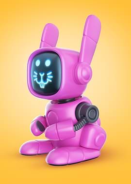 Pink Robot Bunny with Screen Face