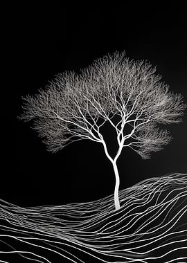 Bare Tree on Wavy Landscape