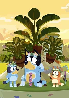 Bluey and family in garden