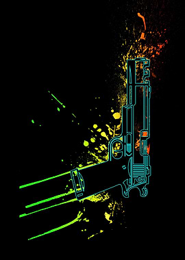 Neon Gun with Paint Splatter
