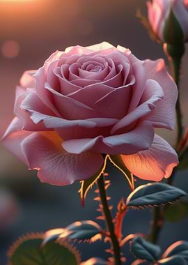 Pink Rose in Golden Hour Light