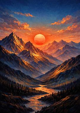 Mountain Valley Sunset River