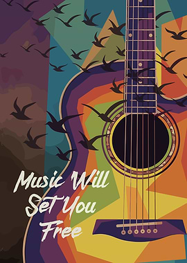 Guitar with Birds and Inspirational Text