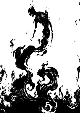 Dark Figures Emerging from Smoke