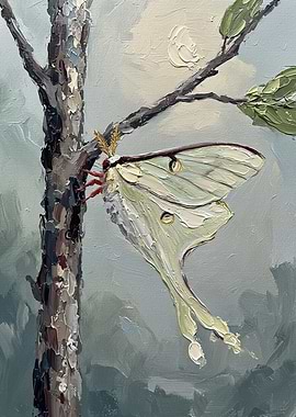 Luna Moth on Tree Branch