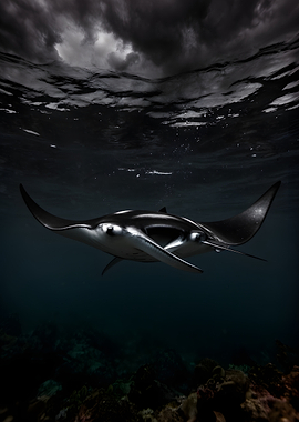 Manta Ray Under Stormy Skies