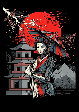 Cyberpunk Geisha with Umbrella