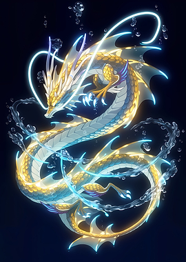 Dragon in Water with Neon Glow