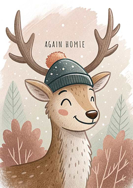 Cute Deer in Winter Hat