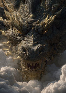 Majestic Dragon Emerging from Clouds