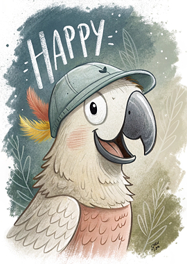 Happy Parrot Wearing a Hat