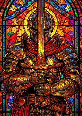 Stained Glass Knight with Sword