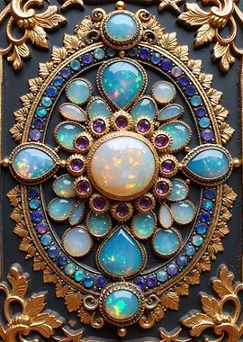 Ornate Gemstone and Gold Medallion