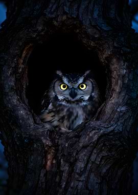 Owl in a tree hollow