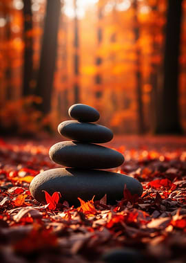 Zen Stones in Autumn Forest