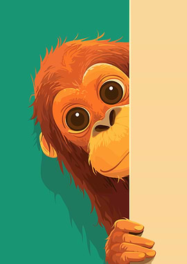 Cute Orangutan Peeking from Behind a Panel