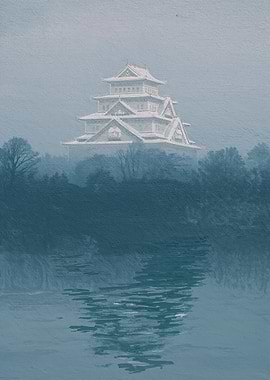 Misty Japanese Castle Reflection