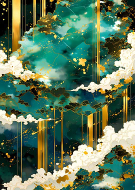 Abstract Emerald and Gold Clouds