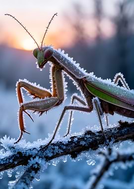 Praying Mantis in Frost