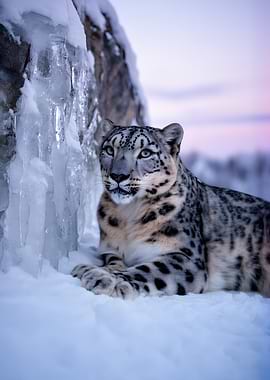 Snow Leopard in Snowy Landscape