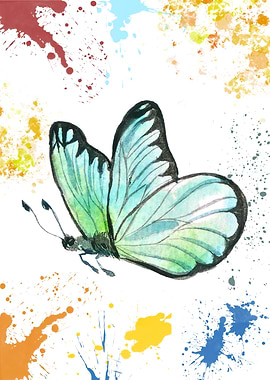 Watercolor Butterfly with Paint Splatters