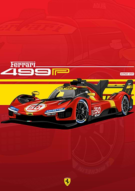 Ferrari 499P Race Car Illustration
