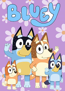 Bluey Family on Floral Background