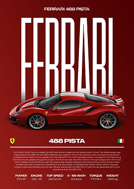 Ferrari 488 Pista Car Poster