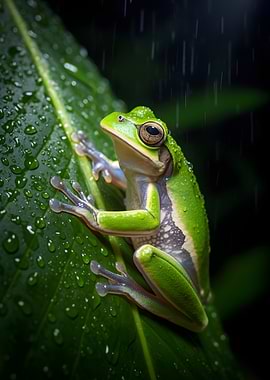 Green Tree Frog in the Rain