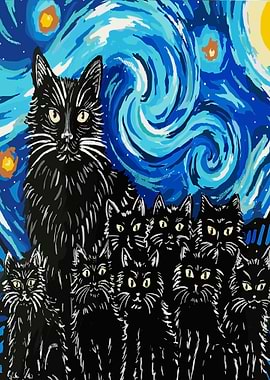 Cats in Starry Night