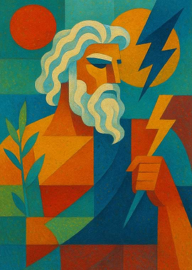 Zeus with Lightning Bolt and Olive Branch