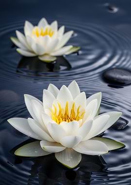 Serene Water Lilies and Stones