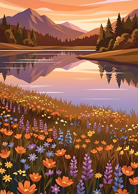 Serene Mountain Lake at Sunset