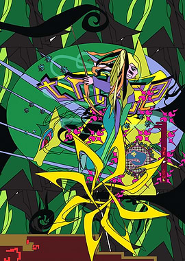 Fantasy Archer in Abstract Landscape