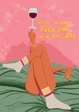 Woman holding wine glass with middle finger