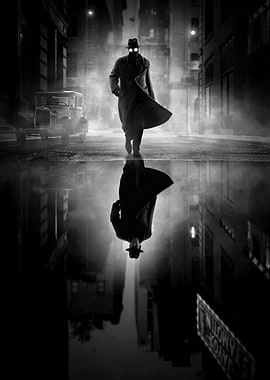 Mysterious Figure in Rainy City