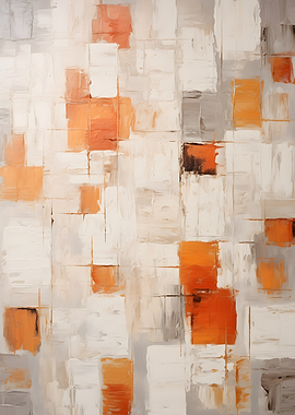 Abstract Geometric Orange and White Painting