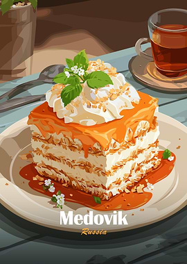 Medovik Cake with Tea