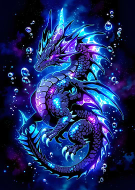 Neon Dragon in Cosmic Waters