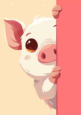 Cute Pig Peeking Behind Pink Panel