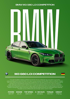 BMW M3 G80 LCI Competition Car Poster
