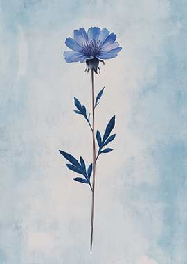 Dandelion Blue Flower on Textured Background | Vintage botanical illustration