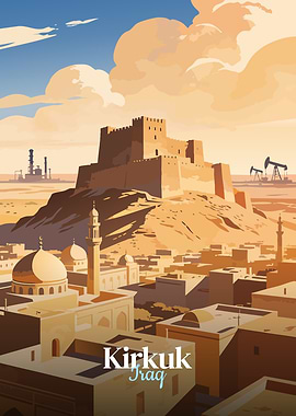 Kirkuk Iraq Castle and Oil Rigs
