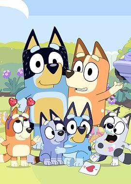 Bluey Family with Ice Cream and Hearts