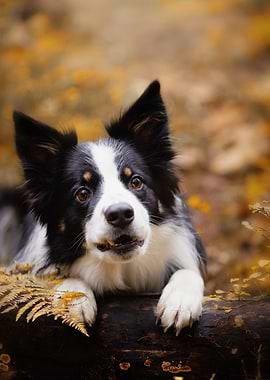 Border Collie Dog in Autumn Forest