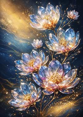 Crystal Lotus Flowers in Cosmic Glow