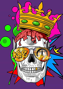 King Skull with Crown and Brain