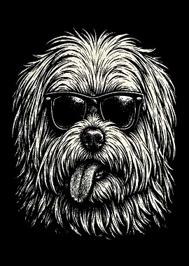 Maltese Dog Wearing Sunglasses with Tongue Out