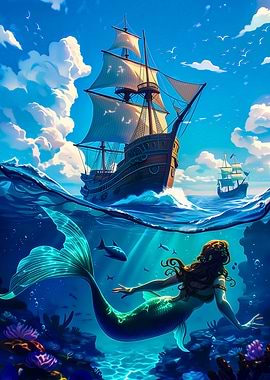 Mermaid and Sailing Ships